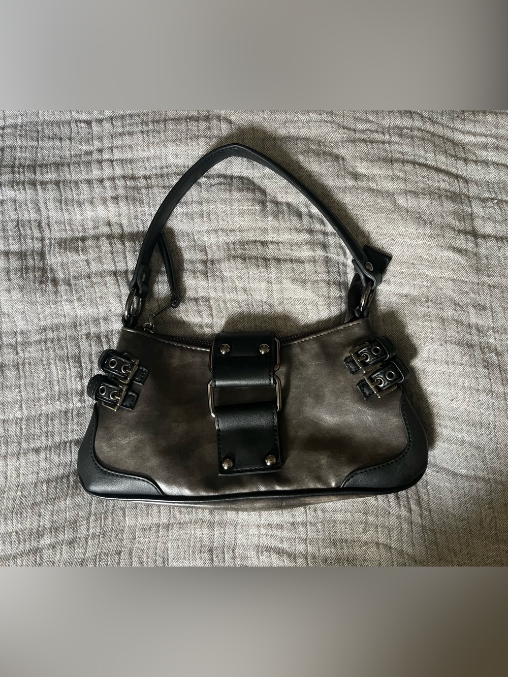 Steve Madden Brown and Black Mini Shoulder Bag with Buckle Accents